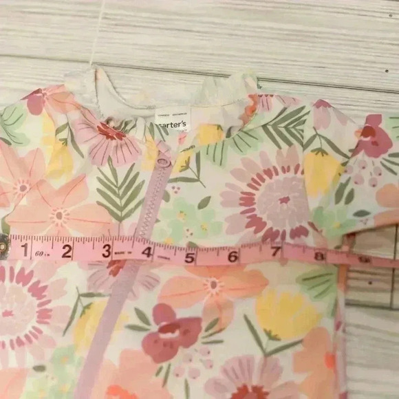 Carter's size 6 months rash guard long sleeve asymmetrical zip pink/yellow/purpl - Picture 13 of 14